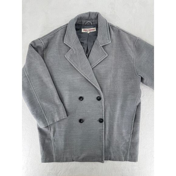 Free People Hannah Gray Coat Slouchy Double Breasted Pea Coat Blazer Medium - Picture 6 of 10